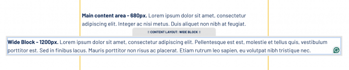 Screenshot of the Wide Block Content Layout during page editing.