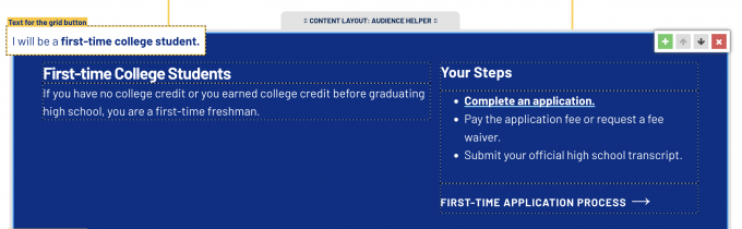 screenshot showing what the audience helper content layout looks like during page editing