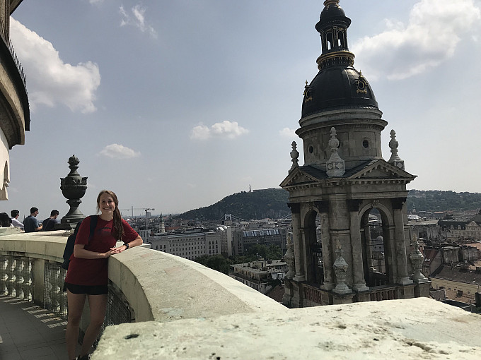 Ashton climbed over 400 steps to the top of St. Stephen's Basilica in Budapest, Hungary