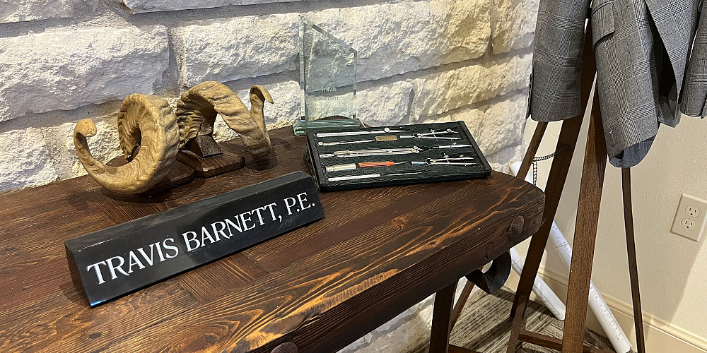 Ram horns in Travis Barnett's office