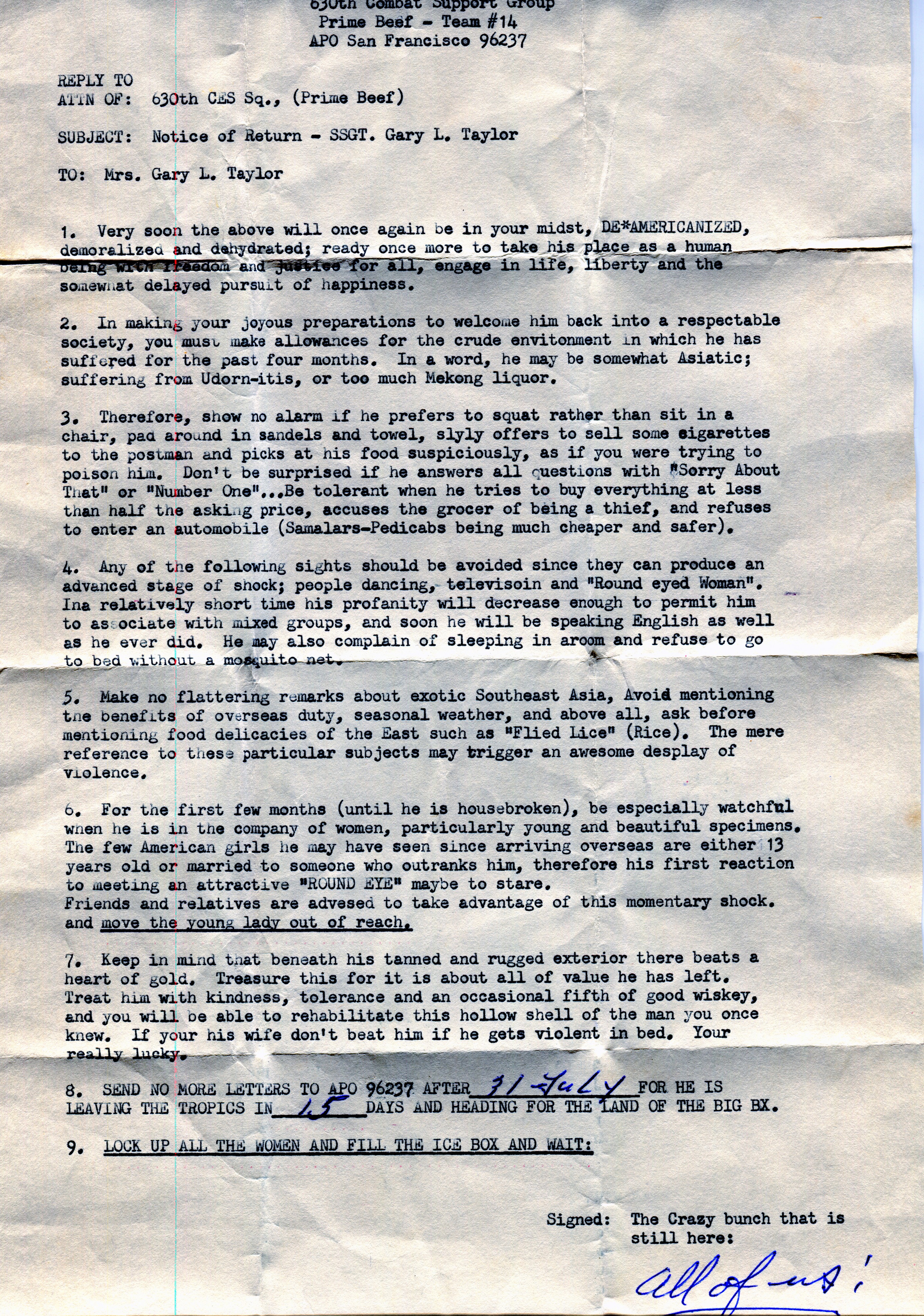 Gary Taylor Notice of Return