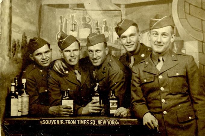Souvenir photo of George Ricks and friends in Times Square, New York