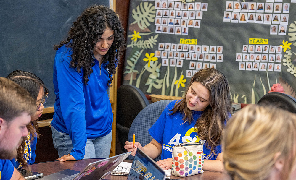 A group of ASU honors students studying together in the honors lounge.