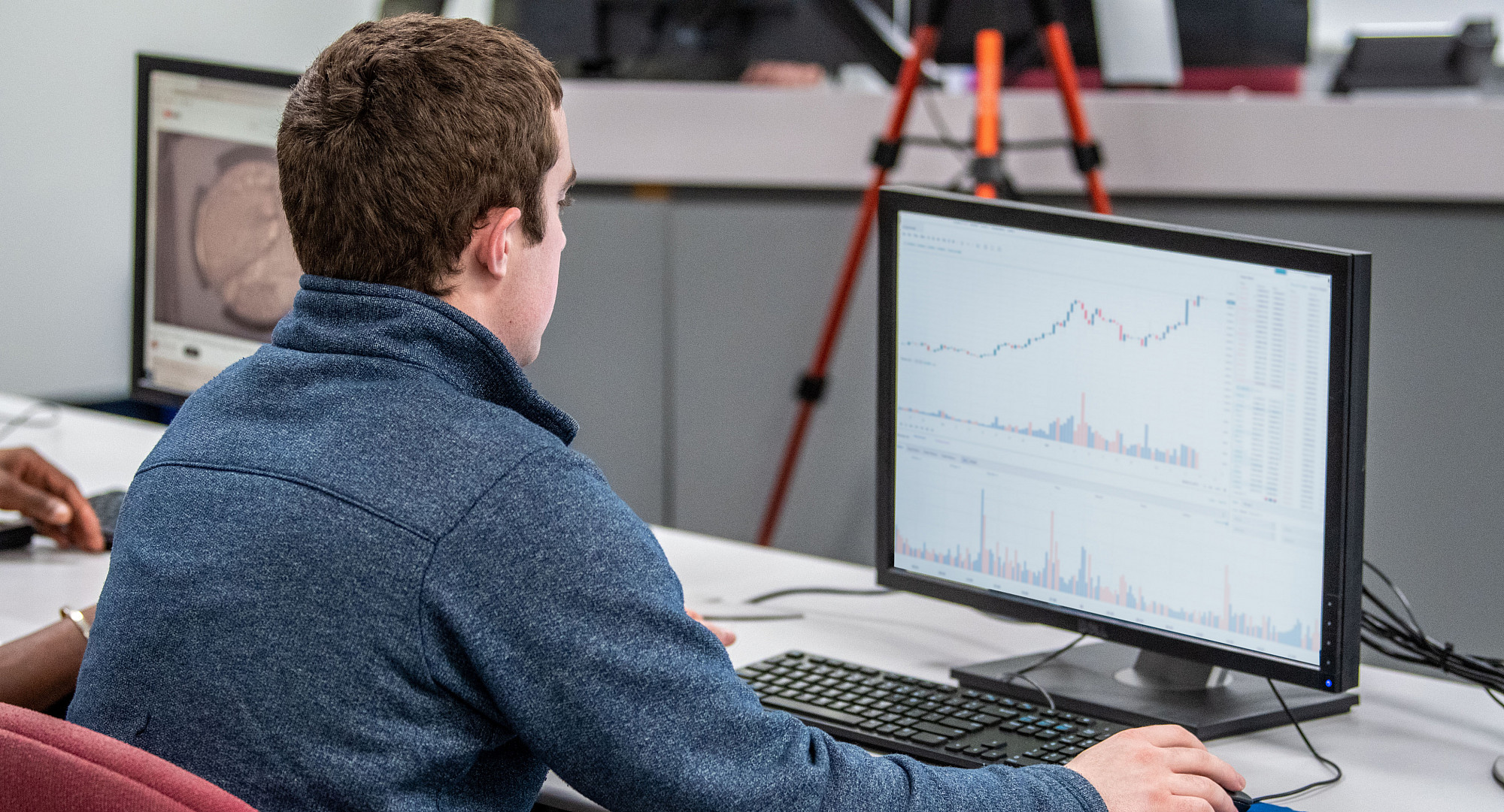 A student working in a computer lab