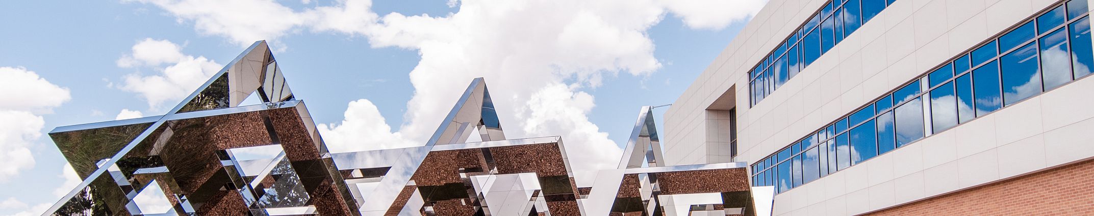 Cube-i Sculpture with the Archer College of Health and Human Services building in the background