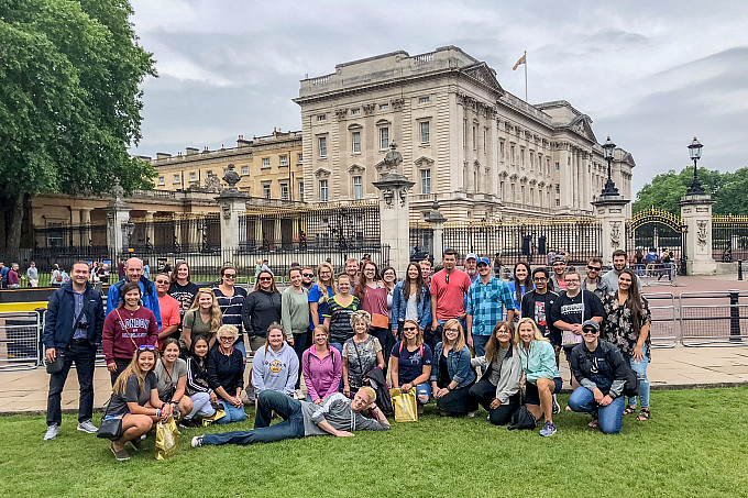 Group of students standing for a picture in England