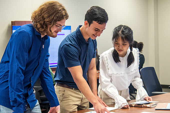 Students working together in a classroom