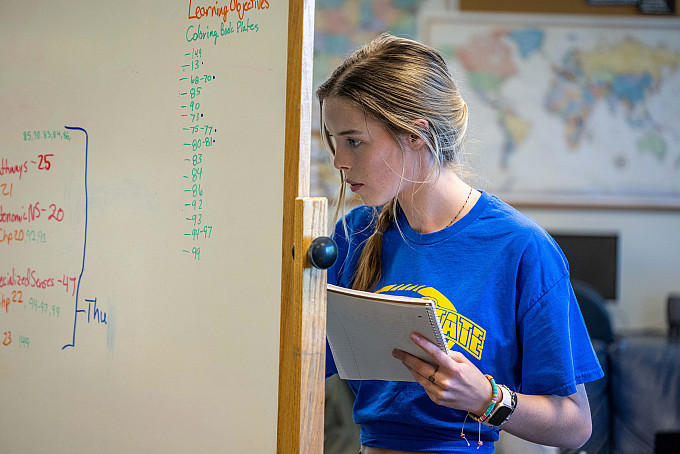 An ASU honors student working on homework in the honors lounge.