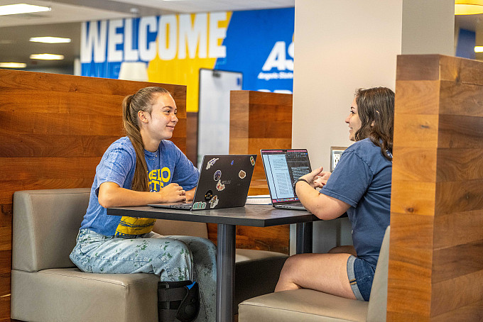 Two ASU Honors students studying at the Porter Henderson Library.
