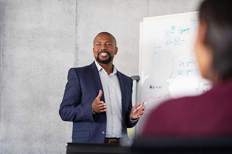 Education 1189302672 Mature african businessman training employees